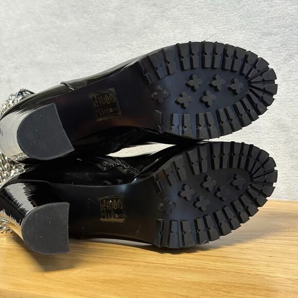 Dolls Kill Azalea Wang Black Patent Leather Silver Chain Platform Boots Size 10 - Picture 12 of 12